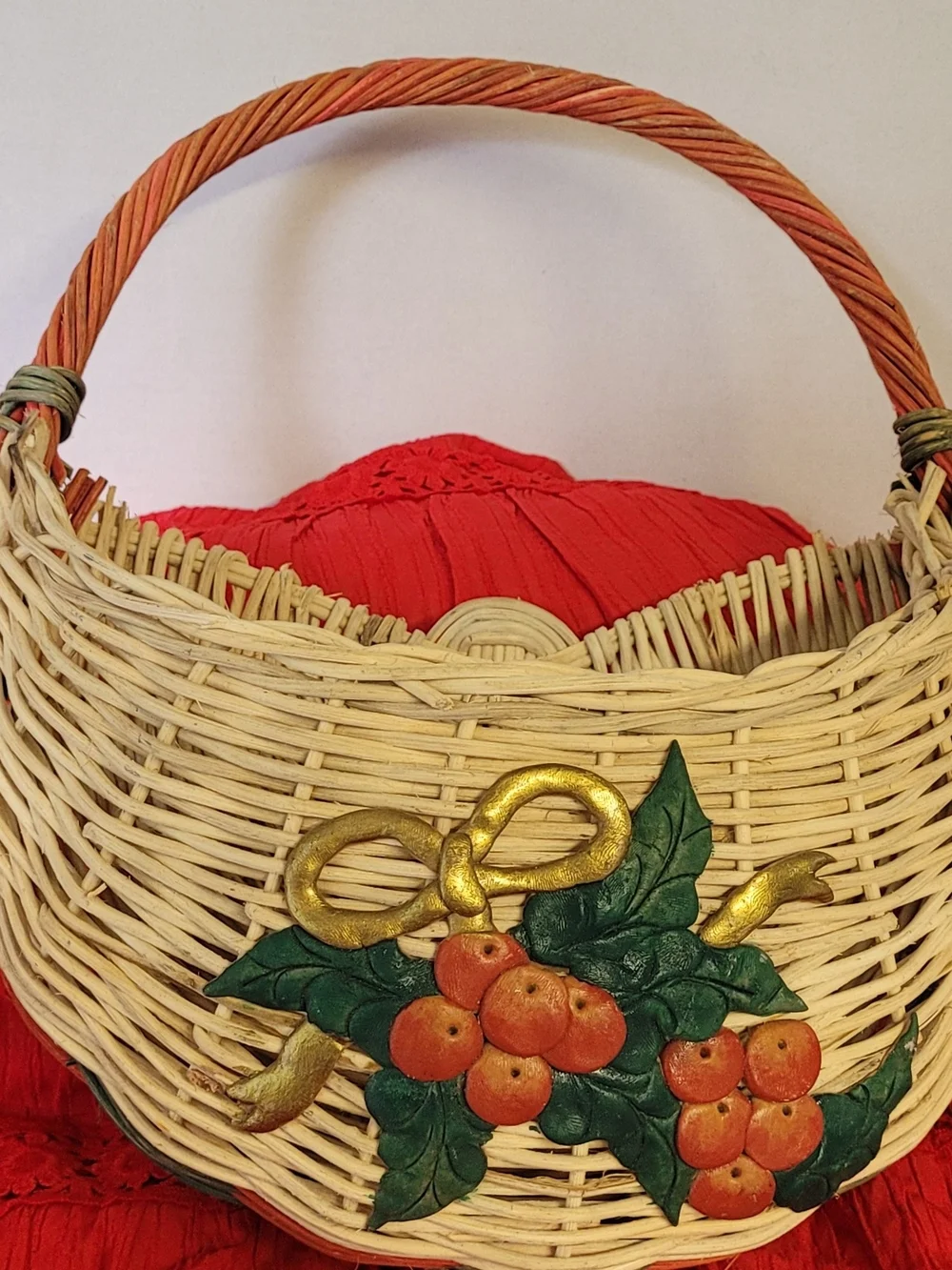 Woven Decorative Wicker Hanging Basket with Red Berry Accents